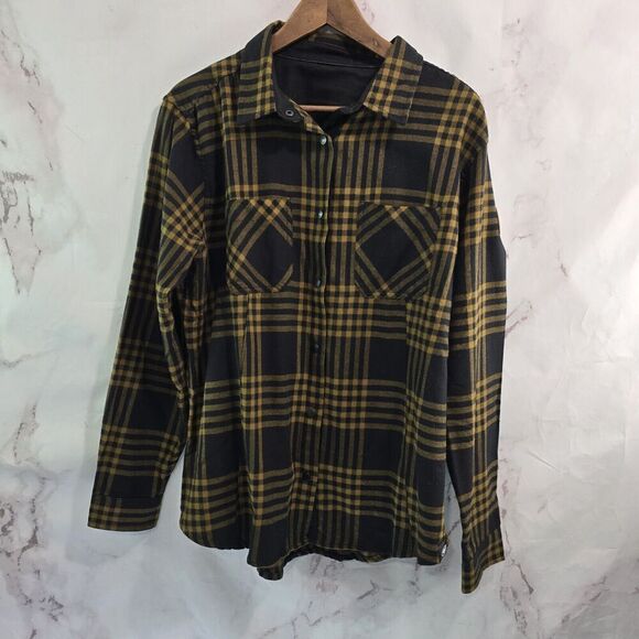 Subaru Shirt Mens Large Black Yellow Plaid SButton Up Long Flannel Lightweight - Picture 1 of 15
